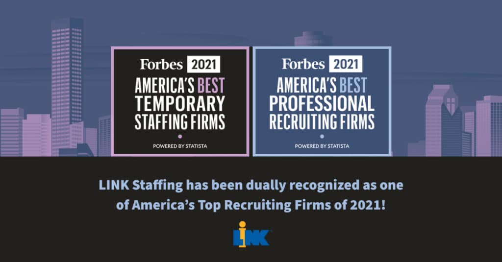 LINK Staffing recognized as best temporary staffing firm and best professional recruiting firm